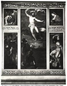 Averoldi Polyptych يصور قيامة المسيح ، البشارة ، SS Nazarius و Celsus مع Averoldi واستشهاد سيباستيان ، 1522 بواسطة تيزيانو فيتشيلي